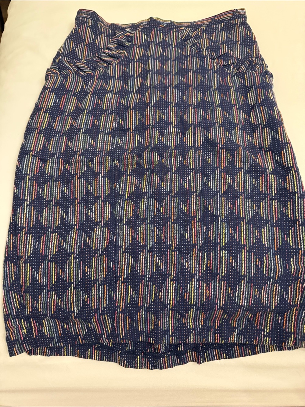 Eva Franco Navy Multicolor Geometric Pencil Skirt
